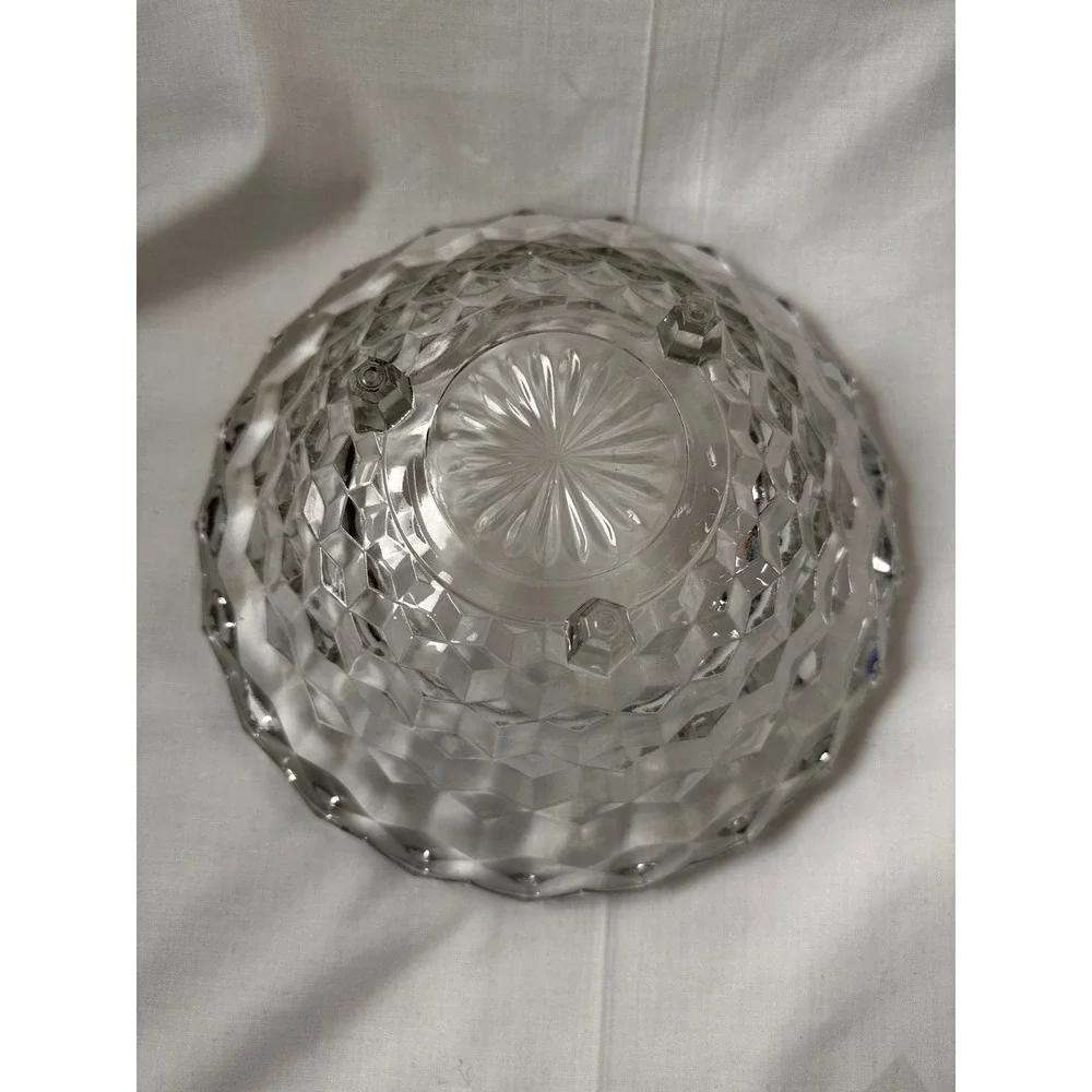 Indiana Glass Whitehall Clear Footed Bowl 10 Inch Cubist‎ Geometric Vintage